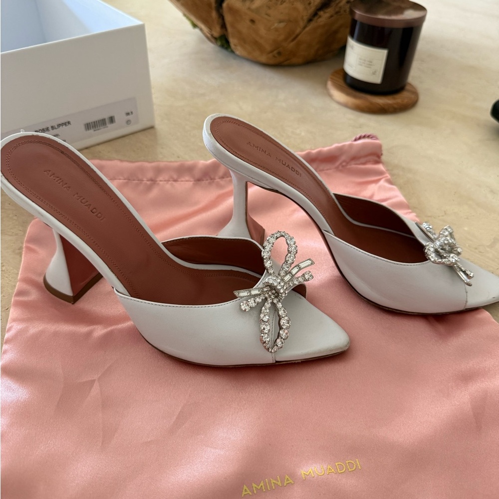 Amina Muaddi White Rosie Slipper - Picture 7 of 10
